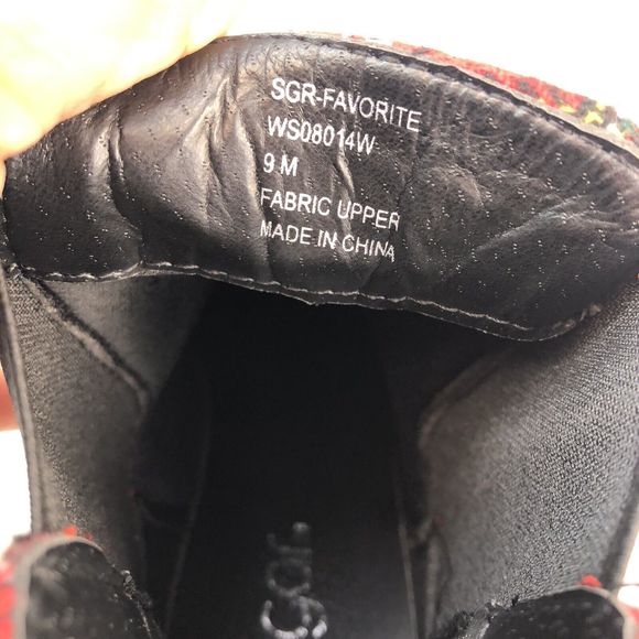 SUGAR-Favorite Red Black Plaid Rhinestone Chunky Heel Chelsea Ankle Boot - Picture 14 of 16